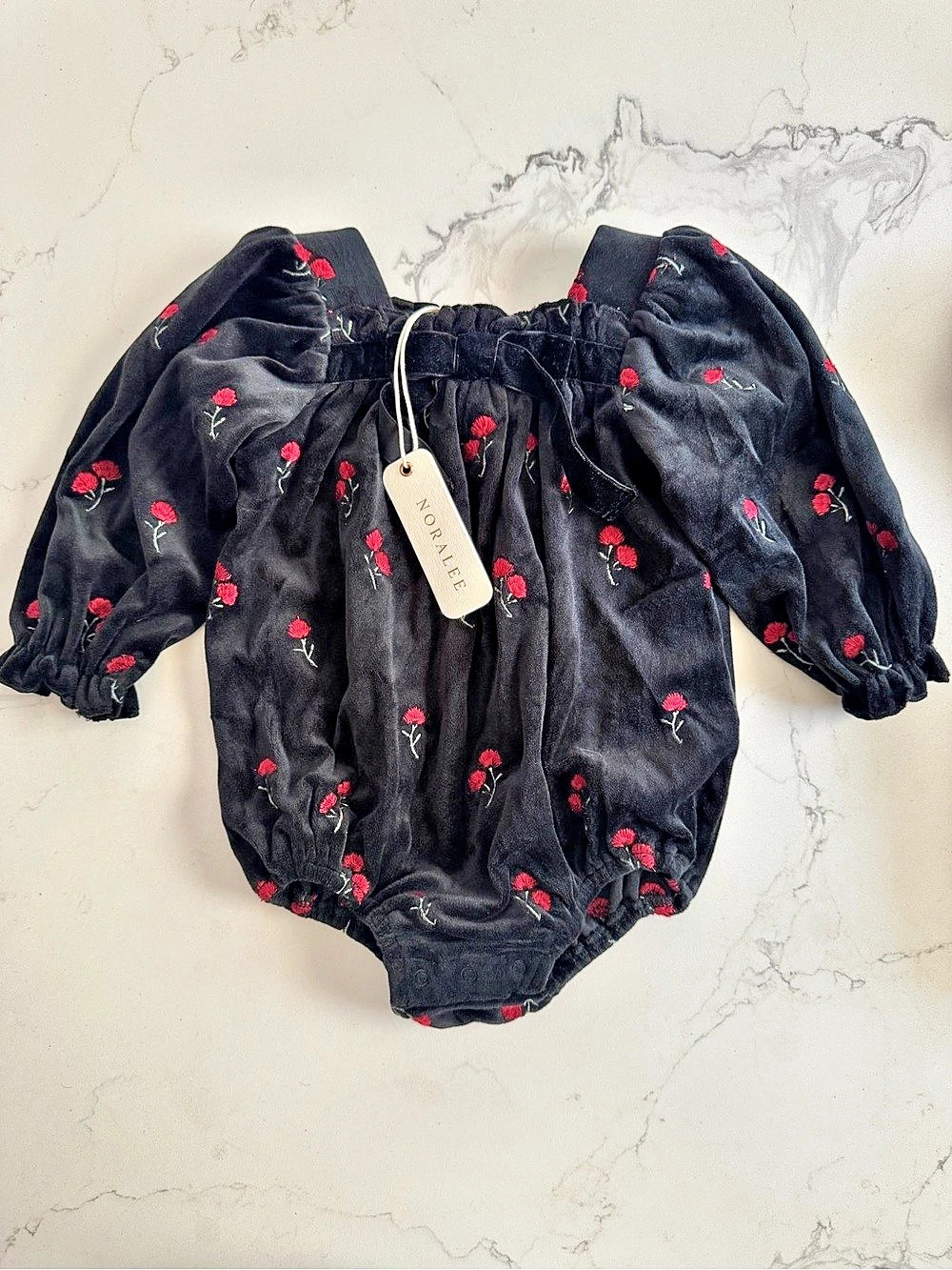 Noralee Floral Black Velvet Romper NWT